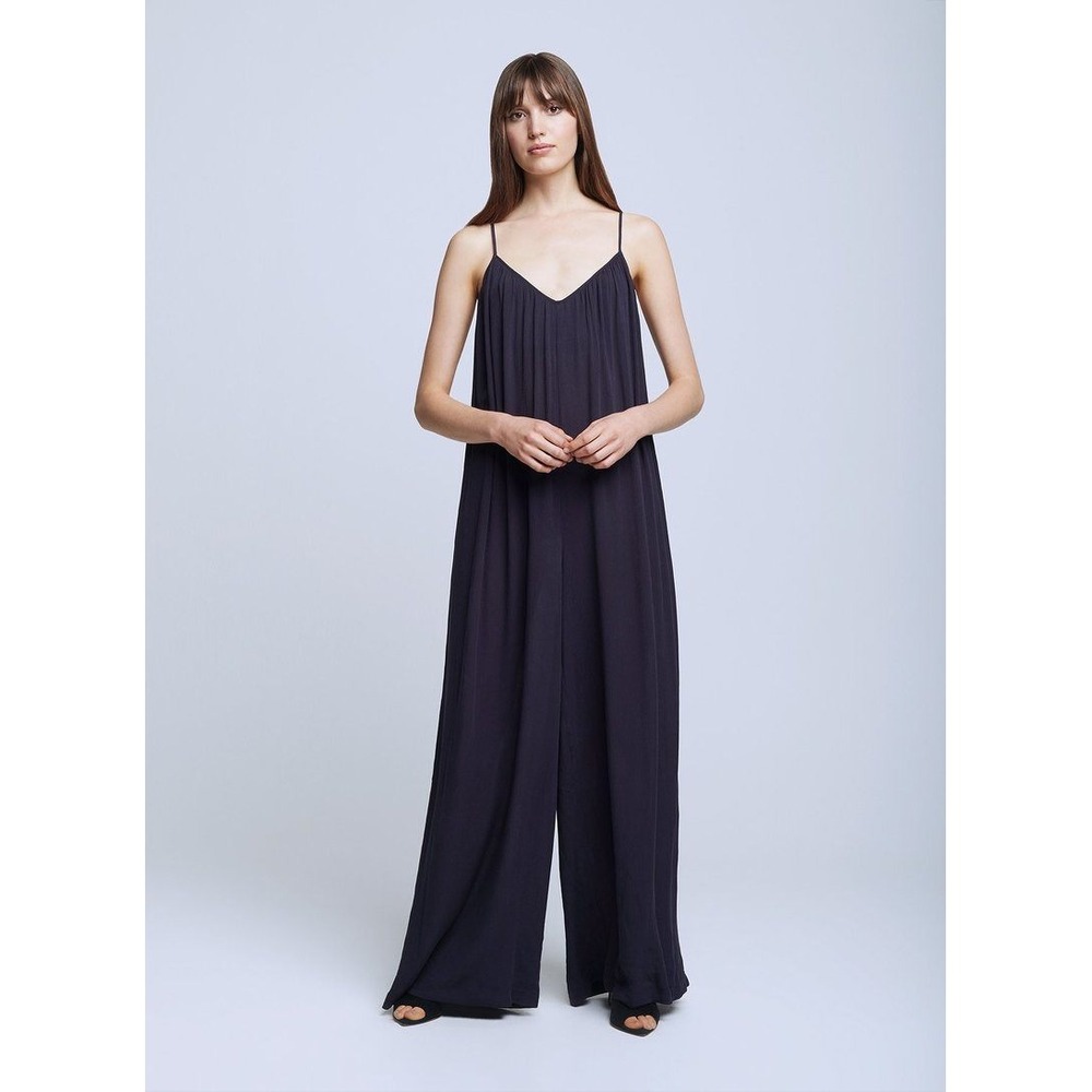 L'AGENCE Hina Navy Blue Wide Leg Spaghetti Strap Rayon Jumpsuit Small 7109RYC